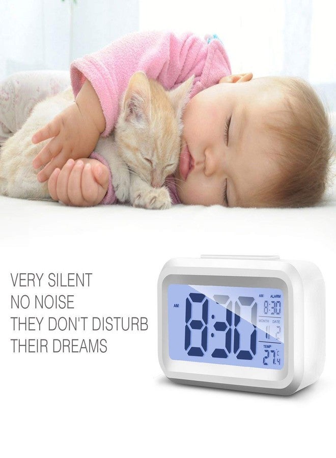 SILENCIO Digital Smart Alarm Clock With Automatic Sensor, Date & Temperature for Students, Home, Bedroom (White) - Image 3